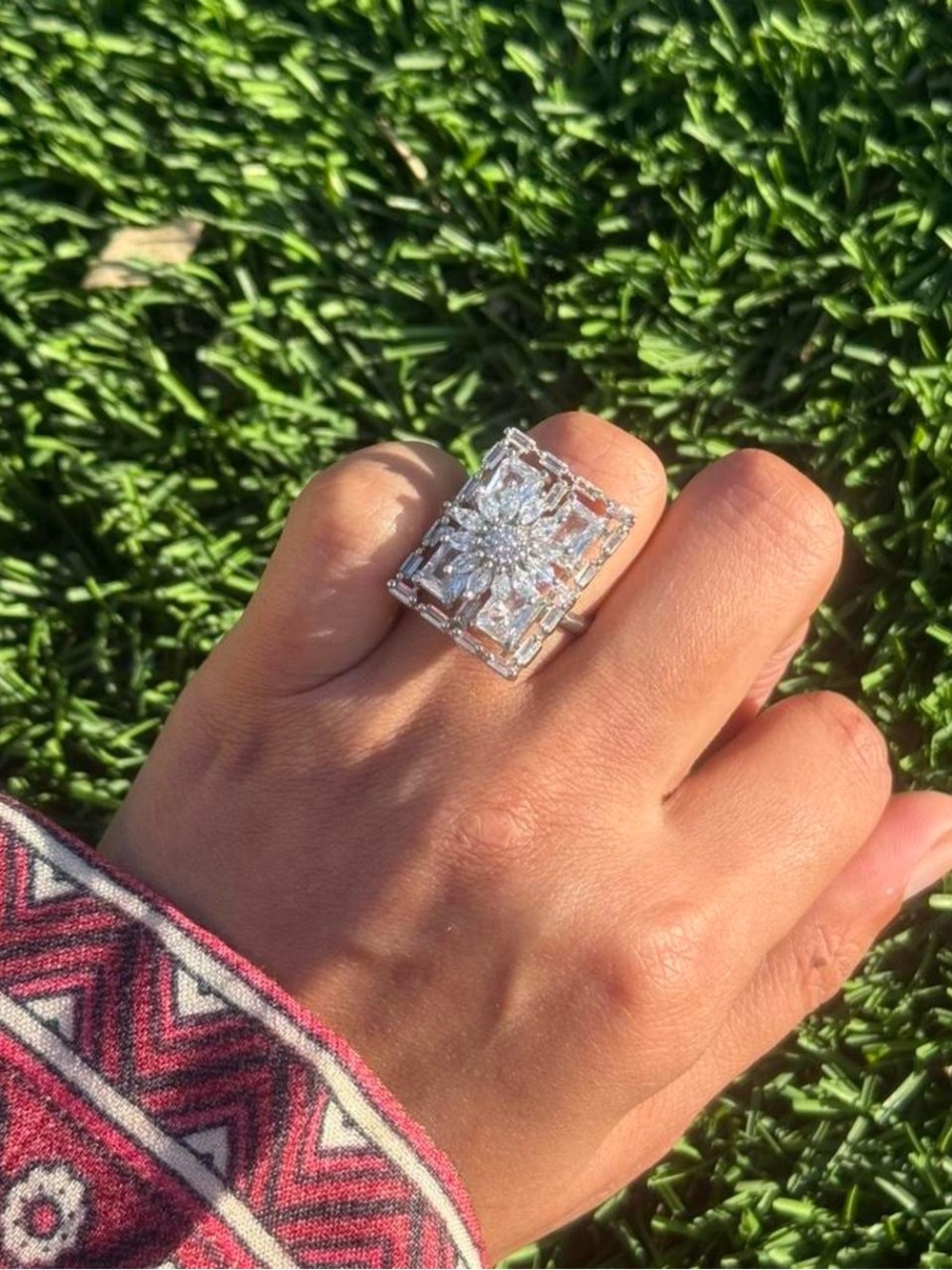 New | Pakistani Luxury Rectangle Flower AD Adjustable Ring